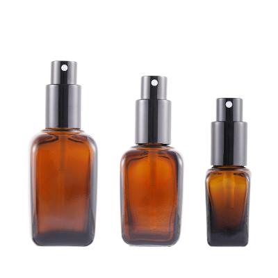 China Used to package liquid products such as 10ml-100ml stain cosmetic glass fine packaging glass fine mist spray bottle of alcohol and perfume material perfume brown square empty slot bottle for sale