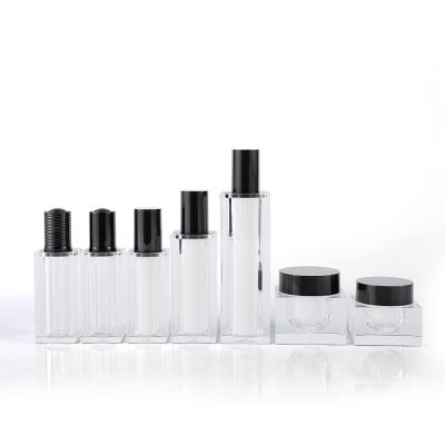 China Used For Packaging Creams Square Cosmetic Acrylic Cosmetic Set Bottle Packaging 30ml/50ml/100ml/30g/50g Cream Emulsion Plastic Bottle for sale