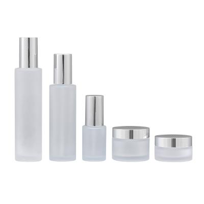 China Non-slip and wear-resistant rub glass set cosmetic bottle set glass cream jar lotion bottles glass lotion bottle cosmetic packaging stain material for sale