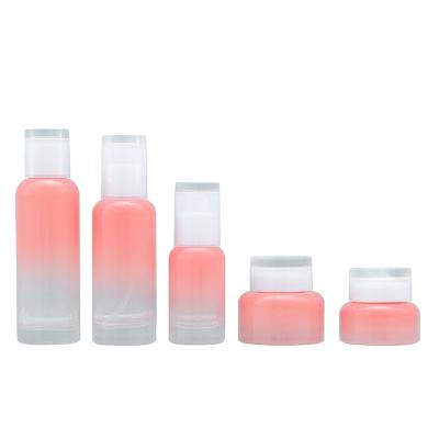 China Custom Non-slip Wear-resistant Glass Cream Bottle Set Gradient Skin Care Product Jar Cream Cosmetics Underbottling Bottle for sale