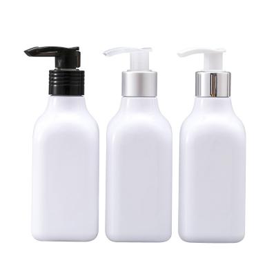 China Used in milky products such as cosmetic shampoo water bottle material cosmetic shampoo water bottle 200ml empty white square body lotion pump PET head press and lotion packaging lotion bottle for sale