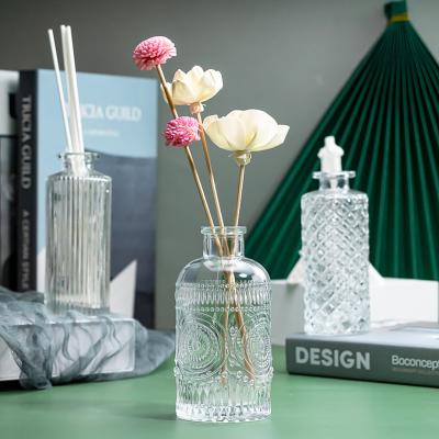 China Design 200ml Empty Home Glass Reed Diffuser Bottle Clear Fragrance Aroma Oil Fancy Diffuse Decorative Flower Bottle Eco-friendly Cheap for sale