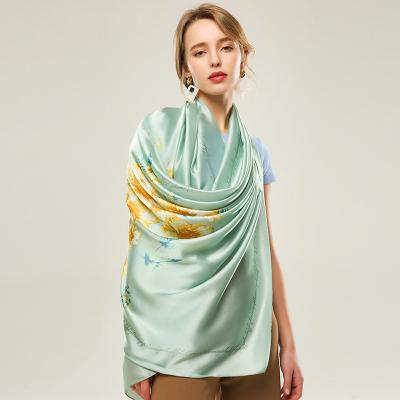 China Long New Designs Fashion Style Long Soft Ladies Shawl Flower Printed Silk Satin Women Scarf for sale