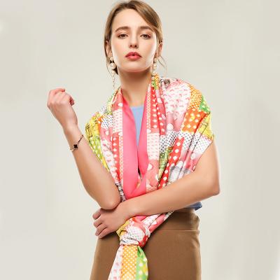 China Oversized thin spring Autumn Women Scarf of the Dot Pattern Lady scarf in long square silk new high quality twill for sale