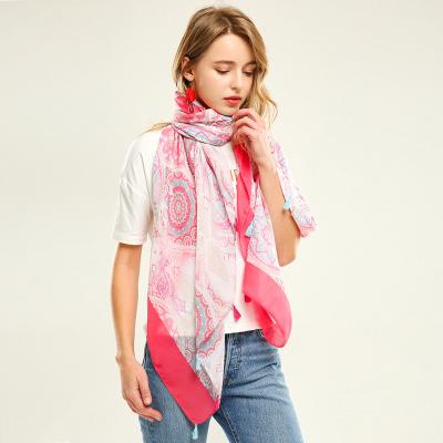 China Fashion Design Long Scarf Warm Luxury Cotton Satin Long Printed Scarf For Women for sale