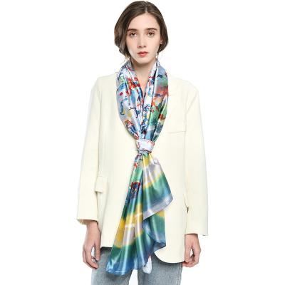 China New summer spring fashion long satin scarf tie dye printing patchwork silk scarf silk scarf shawls for sale