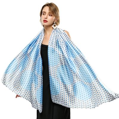 China Hot Sale Long Circle Dot Printing Silk Scarves Designer Styles Silk Scarf For Women for sale