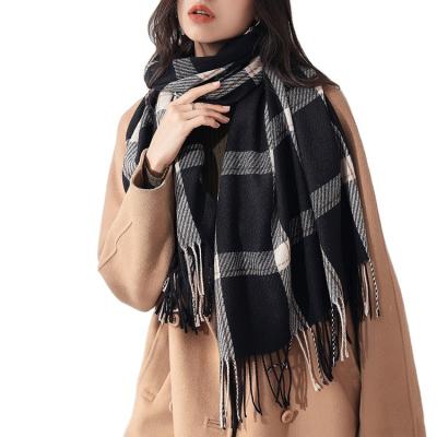 China Fashion Winter Checked Scarf Check Tassel Scarf Ladies Shawl Knitted Warm Winter Scarf For Women for sale