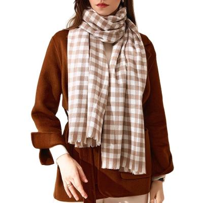 China Fashion Trend Checked Ladies Fashion Plaid Thick Knitting Tassel Long Winter Scarf For Women for sale