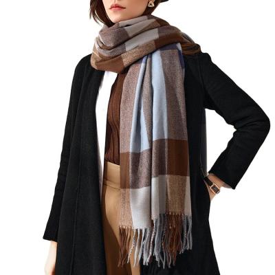 China Hot Selling Fashion Customized Customized Checked Twill Thicken Scarf Tassels Cashmere Scarves For Ladies for sale