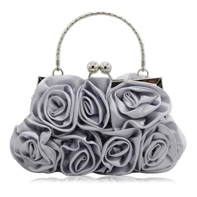 China Hand-sewn foreign trade satin flower silk fabric 14 roses even satin fabric dress bag bridal bag for sale