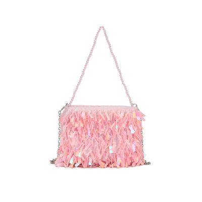 China 2021 new version one fashion shoulder bag casual chain tassel bag pearl handbag Korean diagonal sequin bag for sale