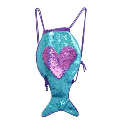 China Breathable Mermaid Sequin Drawstring Bags Sequin Reversible Dance Bags Gym Backpacks For Girls Kids for sale