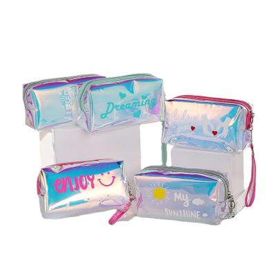 China NATIONAL Custom Clear Travel Wash Laser Logo Color Cosmetic Bag Cool Logo Portable Storage Bag for sale