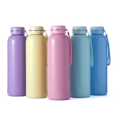 China Double Wall Vacuum Water Bottle 550ml Stainless Steel PORTABLE Lid Thermos Bottle Macarons for sale