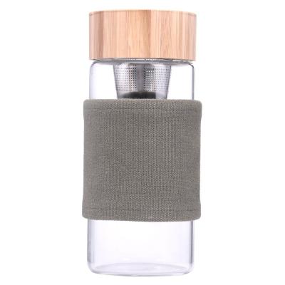 China 400ml 13oz Sustainable Glass Tea Infuser Drink Bottle With Bamboo Fiber Lid for sale