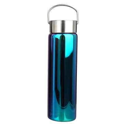 China Hot Sale 500ml Viable Custom Logo Tea Infuser Dark Electroplating Glass Bottles With Leak Proof Lid for sale