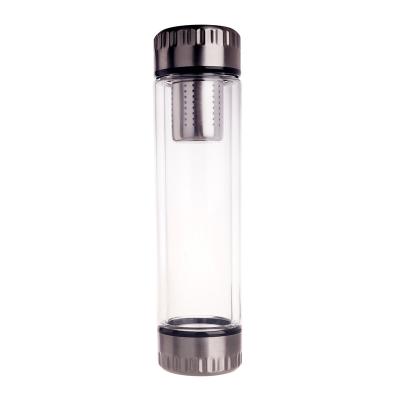 China Wholesale 350ml Sustainable Double Wall Clear Borosilicate Glass Drinking Bottles With Tea Infuse for sale