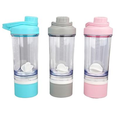 China Custom Viable Plastic Tritan Powder Shaker Sports Gym 500ml Gym Drinking Water Bottle With Screw Lid Storage Box for sale