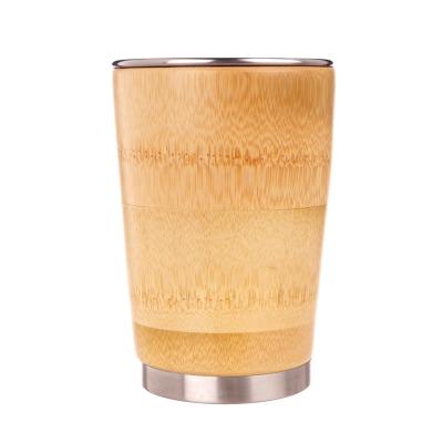 China Disposable special design 350ml stainless steel beer mug thermo outdoor coffee cup with wooden sleeve for sale