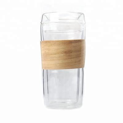 China 300ml Double Wall Sustainable Tea Cup Borosilicate Glass Espresso Clean Transparent Coffee Cup With Bamboo Fiber Sleeve for sale