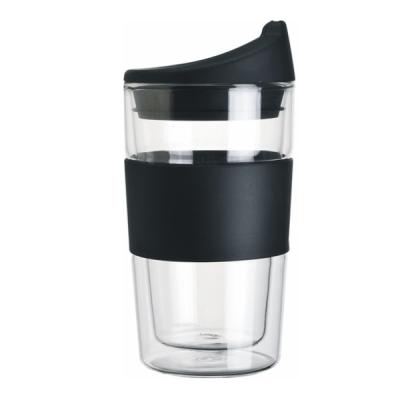 China Sustainable 300ml Double Wall Insulated Glass Coffee Mug With Silicone Lid And Handle for sale