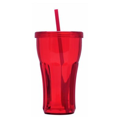 China Wholesale 20oz/600ml Red Color Sustainable Plastic Juice Bottles With Straw With Lid For Party for sale