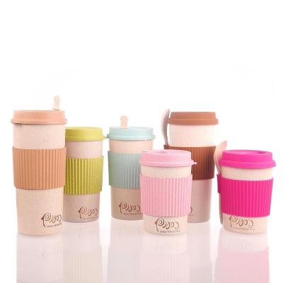 China 450ml Wheat Fiber Environment Disposable Cup With Spoon for sale