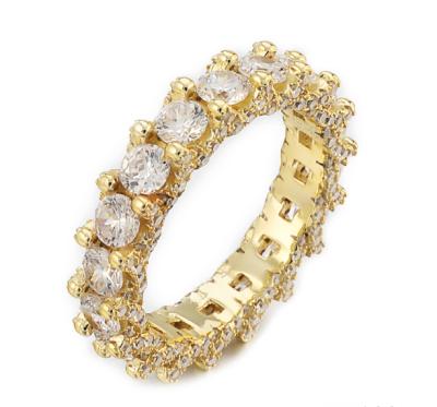 China Hiphop Gold Plated 1 Row Pave CZ Rings Bling Bling Hip Hop Mens Womens Rings for sale