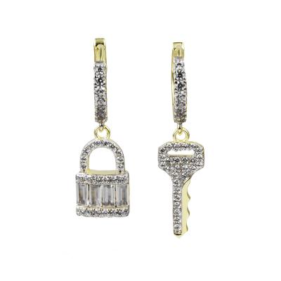 China Popular Trendy JASEN JEWELRY 18k Gold Or White Gold Plated 925 Silver Brass Key Lock Earring For Girls With CZ for sale