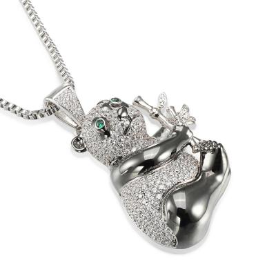 China Wholesale Hiphop Jasen Jewelry Green Silver Panda Animal Pendants White Gold Plated for sale