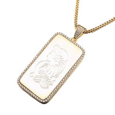 China Hiphop Custom Engraved Jewelry Tags White Gold Rhodium Plated Tags for sale