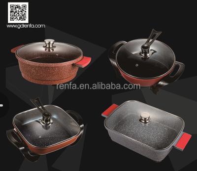 China Sustainable Electric Hot Pot Frying Pan RF-801A With Lid Glass Medical Stone Nonstick Coating for sale