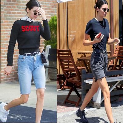 China QUICK DRY Ken dall same styles women slim knee length shorts high quality jeans shorts for sale