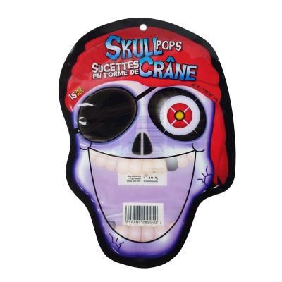 China Special Custom Moisture Proof Mylar Shape Skull Food Grade Laminated Plastic Packaging Bags 3 Side Sealing Bag For Snack Food for sale