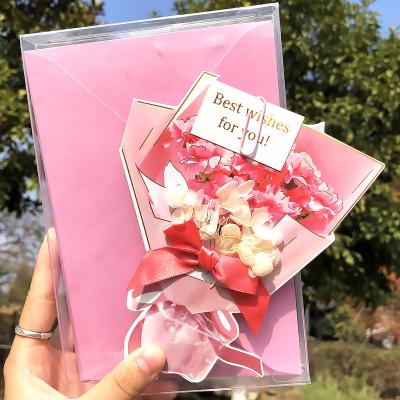 China Europe Personalized A bunch of flowers 4 PCS Dried Flowers Greeting Cards with DIY Blank Handmade Gift Note Crystal box for sale