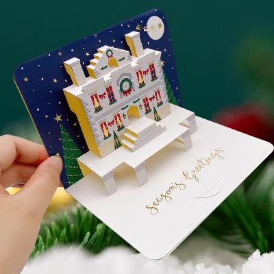 China China Pop-Up Castle Xmas Card Handcrafted 3D Seasonal Festive Greeting Card Special Heartwarming Winter Greeting for sale