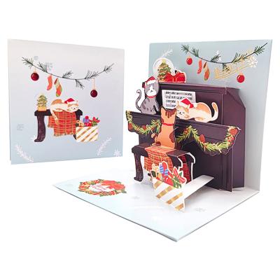 China China Direct Factory Handcrafted 3D Festive Cardboard Special Heartwarming Winter Merry Christmas Greeting Cards for sale