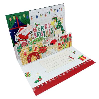 China China 2024 Pop Up Signature Card Merry Christmas Cards Gifts Decorative Greeting Xmas Gift Christmas Card (Fireplace Scene) for sale