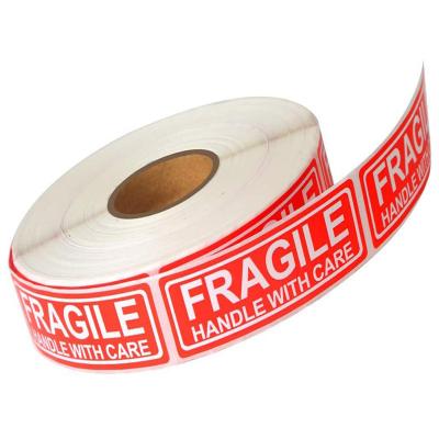 China Customized Raincoats Handle With Care Warning Fragile Logo Cardboard Adhesive Label Roll Sticker for sale