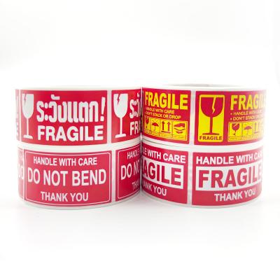 China Waterproof Red Warning Glass Shipping Label Please Handle With Care Warning Logo Fragile Stickers for sale