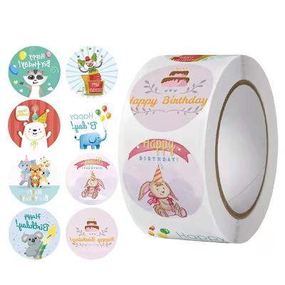 China Waterproof Cute Happy Birthday Elephant Round Labels Stickers Logo Decorative Custom Sticker for sale