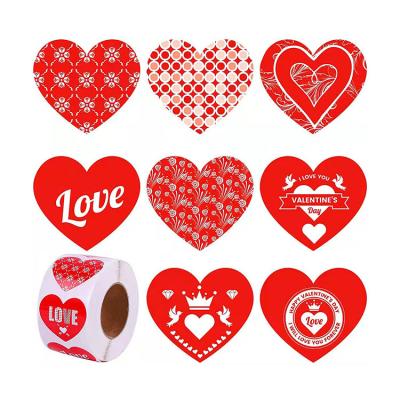 China Valentine's Day Red Current Waterproof Sticker Label Heart Shape Waterproof Hot Selling Red Sticker for sale