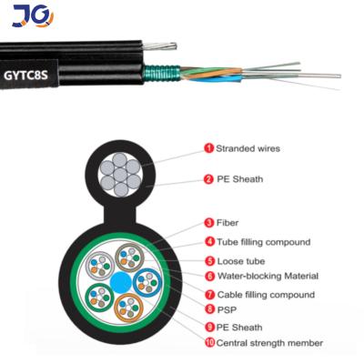 China 12 24 48 Core GYTC8S Figure 8 Single Mode Aerial Armored Self Supporting Fiber Optic Cable Aerial for sale