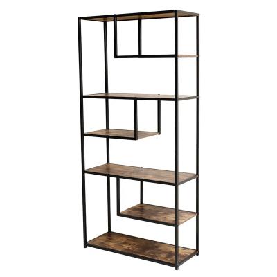 China 4 Tiers Foldable Modern Adjustable Portable Wood Folding Steel Shelf Foldable Bookcase For Living Room for sale