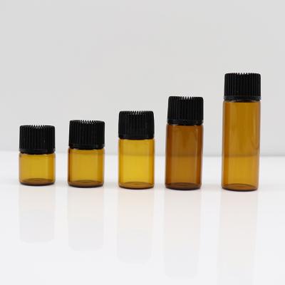 China Small Screw Cap 1ml Perfume Sample Container Mini Clear Amber Glass Essential Plastic Oil Bottle For Cosmetic for sale