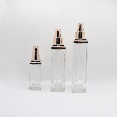 China 100ml Cosmetic Wholesale Empty Skincare Square Lotion Packaging Clear Glass Bottle For Cosmetic for sale