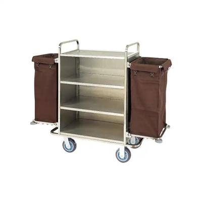 China Hotel Multifunctional Stainless Steel Housekeeping Cleaning Cart With Canvas Bag for sale