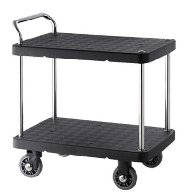 China 2 Layer 300 Kgs Load Industrial Plastic Platform Hand Trolley Truck Service Cart for sale