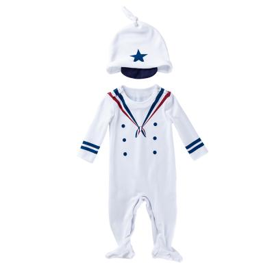 China Baby Babies Boy Girls Breathable Sailor Outfit Long Sleeve Babany Suit Cotton Bodysuit Romper 2Pcs for sale